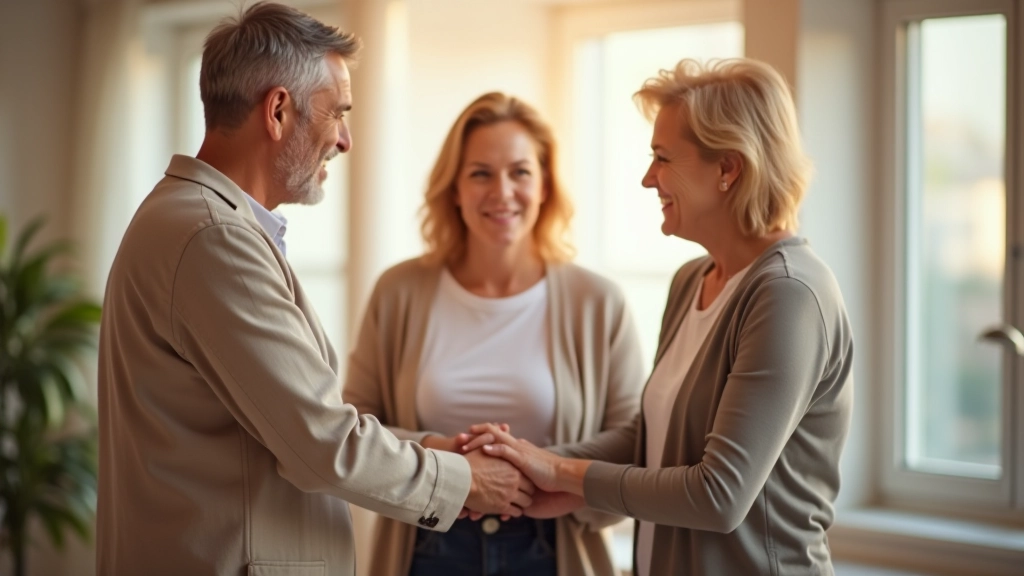 Três pessoas adultas em círculo com as mãos juntas no centro, simbolizando união e compromisso compartilhado